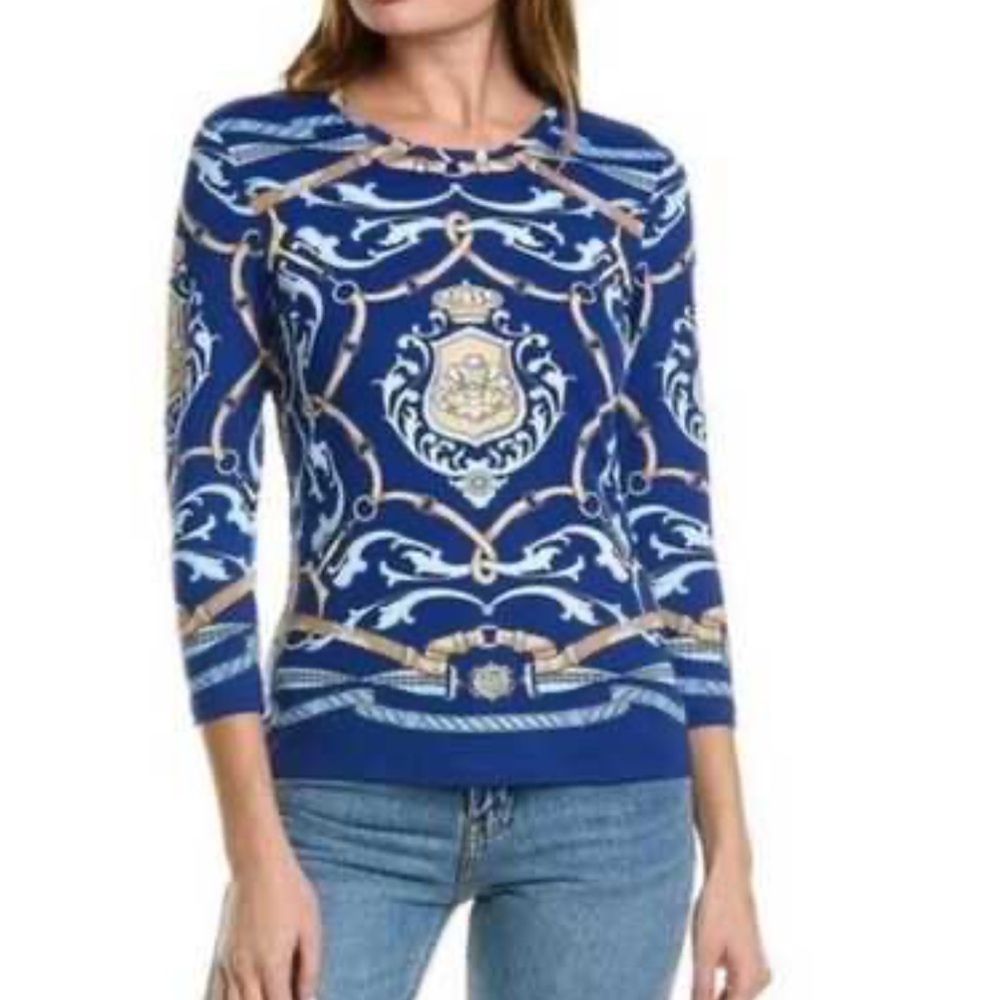 J. McLaughlin Equestrian Top Blouse Women's XS Stretch Catalina Cloth 3/4 Sleeve